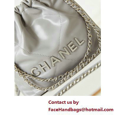 Chanel Shiny Calfskin  &  Silver-Tone Metal CHANEL 22 Mini Handbag AS3980 Gray